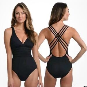 NEW LA Blanca Standard Island Goddess Multi Strap One Piece Swimsuit Sz 16 $125